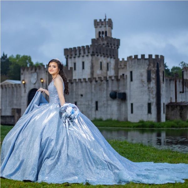 sky blue shiny quinceanera dresses beading sequined appliques spaghetti strap luxury sweet princess ball gown vestidos de 15 anos, Blue;red
sky blue shiny quinceanera dresses beading sequined appliques spaghetti strap luxury sweet princess ball gown vestidos de 15 anos, Blue;red