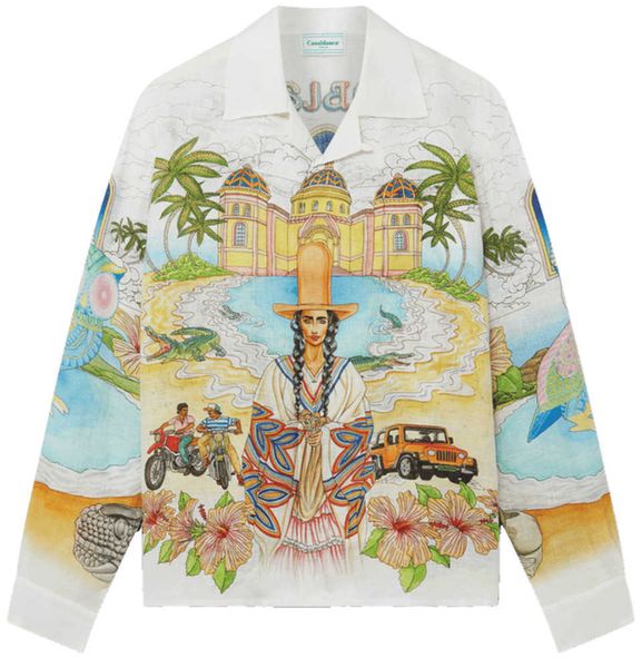 button up shirt correct version casablanca owl style 23ss printed men's and women's casual long sleeved shirt, White;black
button up shirt correct version casablanca owl style 23ss printed men's and women's casual long sleeved shirt, White;black