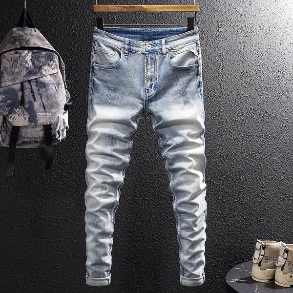 men's jeans fashion designer men retro light blue elastic stretch slim fit ripped trousers vintage denim pants
men's jeans fashion designer men retro light blue elastic stretch slim fit ripped trousers vintage denim pants
