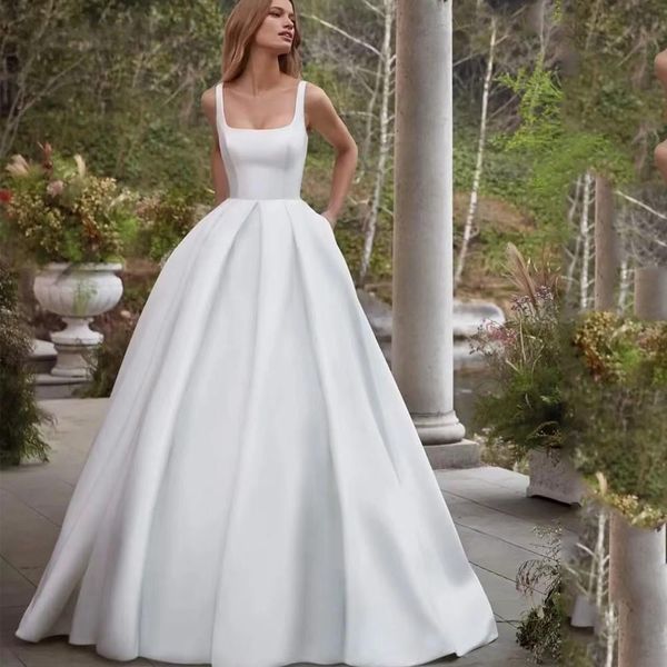 simple square collar a-line wedding dress elegant sleeveless backless bridal gowns satin vestidos de noiva robe de mariage, White
simple square collar a-line wedding dress elegant sleeveless backless bridal gowns satin vestidos de noiva robe de mariage, White