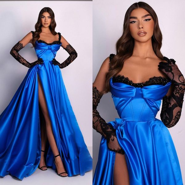 elegant a line blue evening dresses straps party prom dress split sweep train long dress for special occasion, Black;red
elegant a line blue evening dresses straps party prom dress split sweep train long dress for special occasion, Black;red