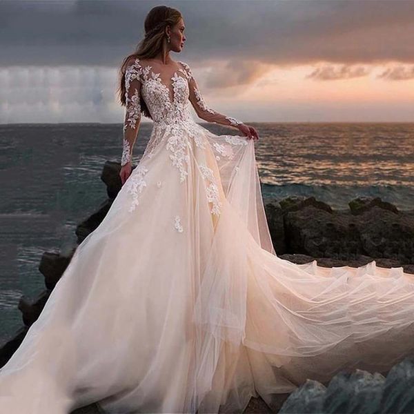 lace appliqued bridal gown for women illusion long sleeves beach wedding dress 2023 light champagne robe de mariee bride dresses, White
lace appliqued bridal gown for women illusion long sleeves beach wedding dress 2023 light champagne robe de mariee bride dresses, White