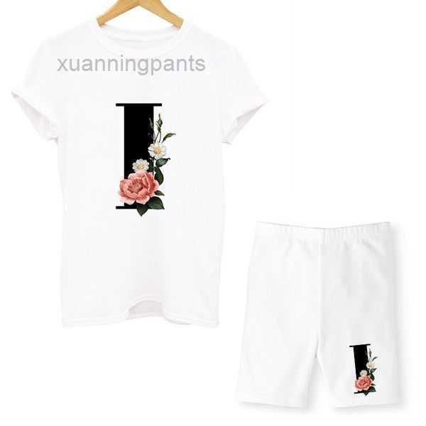 piec letter shorts summer sleeve biker outfit woman eglg, White;black