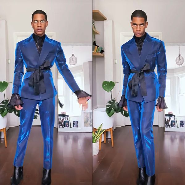 shiny blue men wedding tuxedos 2 pieces peaked lapel formal prom party customized jacket pants groom evening fashion show wear, Black;gray
shiny blue men wedding tuxedos 2 pieces peaked lapel formal prom party customized jacket pants groom evening fashion show wear, Black;gray