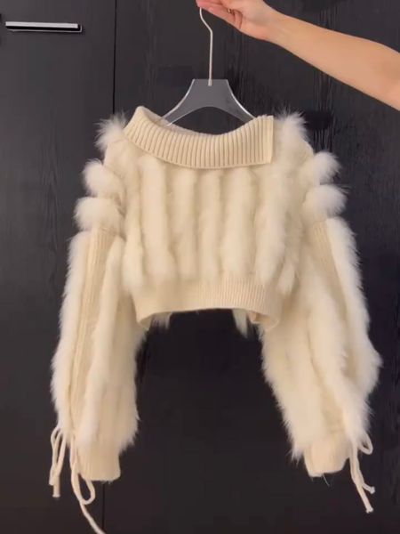 women s sweaters french off shoulder knitwear autumn winter design sense senior sweater 230729, White;black
women s sweaters french off shoulder knitwear autumn winter design sense senior sweater 230729, White;black