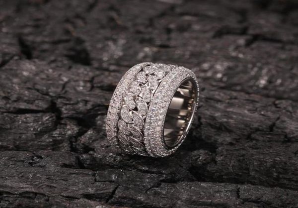 bling hip hop iced out cubic zirconia cz ring men women spinner cuban chain round rings party jewelry258r2689428, Silver