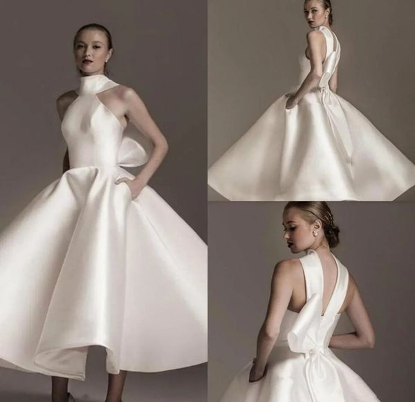 halter ivory glossy satin ball gown wedding dresses elegant sleeveless tea length short bridal gowns chic big bow bride engagement reception, White
halter ivory glossy satin ball gown wedding dresses elegant sleeveless tea length short bridal gowns chic big bow bride engagement reception, White