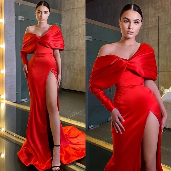 elegant red mermaid prom dresses off shoulder split evening dress pleats formal long special occasion party dress, Black
elegant red mermaid prom dresses off shoulder split evening dress pleats formal long special occasion party dress, Black