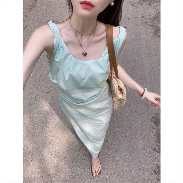 french elegance sleeveless pure color camisole dress womens summer korean simple slimming long, Black;gray
french elegance sleeveless pure color camisole dress womens summer korean simple slimming long, Black;gray