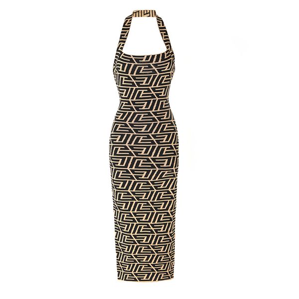high-quality runway style printed geometric pattern halter neck knitting hip dress, Black
high-quality runway style printed geometric pattern halter neck knitting hip dress, Black