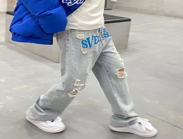 spring mens and womens hole letter embroidery ripped retro jeans pants straight oversize washed distressed casual denim trousers9677828, Blue
spring mens and womens hole letter embroidery ripped retro jeans pants straight oversize washed distressed casual denim trousers9677828, Blue