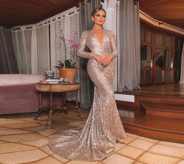 gold sequins reflective mermaid blue prom dresses beads sheer neck long sleeves evening gowns with tassels sweep train formal part9319588, Black 
gold sequins reflective mermaid blue prom dresses beads sheer neck long sleeves evening gowns with tassels sweep train formal part9319588, Black