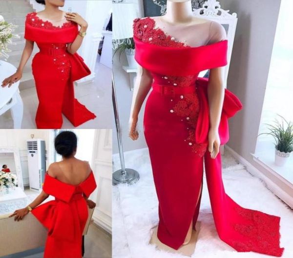 saudi arabic red prom dresses with sheer neck bow train beaded pearls mermaid evening gowns satin side split african formal party 2155159, Black
saudi arabic red prom dresses with sheer neck bow train beaded pearls mermaid evening gowns satin side split african formal party 2155159, Black