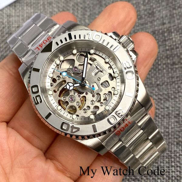 other watches 20bar waterproof hollow out skeleton nh70 watch for men steel diver luxury clock blue hand reloj hombre 904l bracelet 230729, Slivery;black 
other watches 20bar waterproof hollow out skeleton nh70 watch for men steel diver luxury clock blue hand reloj hombre 904l bracelet 230729, Slivery;black