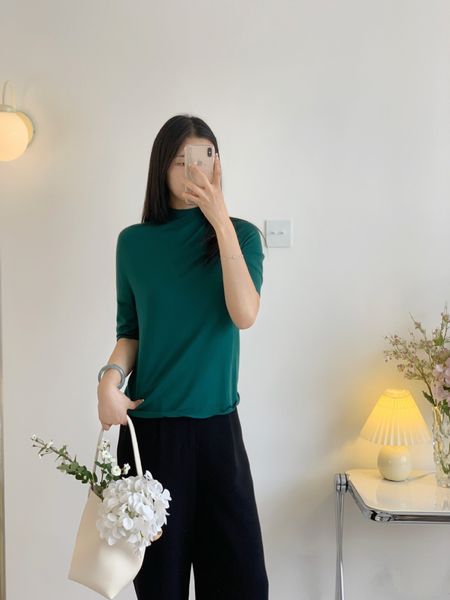 women's sweater's mock neck knitted seamless pullover high count pure wool half sleeve versatile early autumn 2023 230729, White;black
women's sweater's mock neck knitted seamless pullover high count pure wool half sleeve versatile early autumn 2023 230729, White;black
