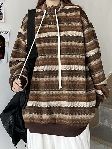 women's sweaters oversize striped sweater vintage warm knitted female hip hop drawstring pullovers ladies casual loose knitwears 230729, White;black
women's sweaters oversize striped sweater vintage warm knitted female hip hop drawstring pullovers ladies casual loose knitwears 230729, White;black