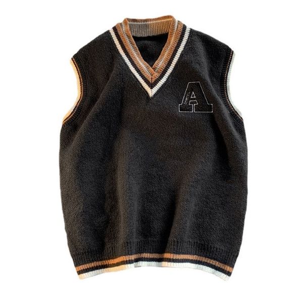 men's sweaters letter patched striped trim cricket sweater vest v-neck knitted sweater casual, White;black
men's sweaters letter patched striped trim cricket sweater vest v-neck knitted sweater casual, White;black