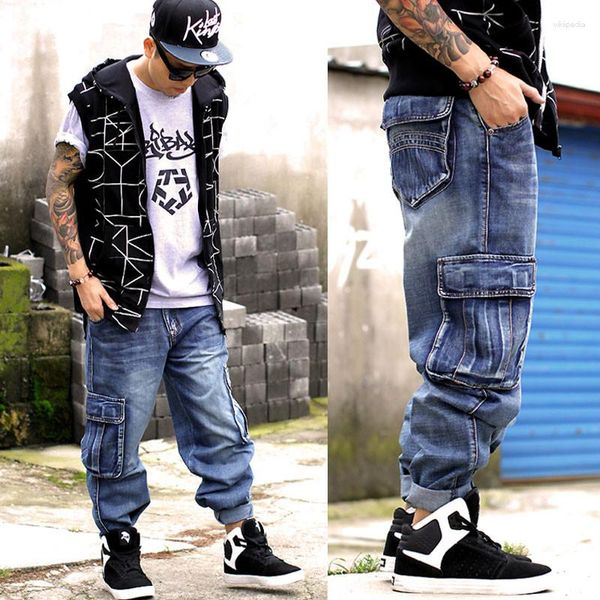 men's jeans men loose tide brand large size wide leg pants korean version of hip-hop straight tooling skateboard, Blue 
men's jeans men loose tide brand large size wide leg pants korean version of hip-hop straight tooling skateboard, Blue