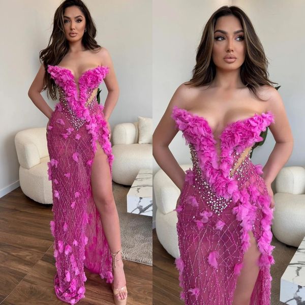 rosy pink prom dresses v neck split crystal evening dress pearls floral formal long special occasion party dress, Black
rosy pink prom dresses v neck split crystal evening dress pearls floral formal long special occasion party dress, Black