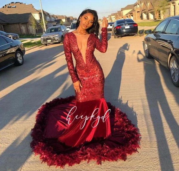 burgundy red mermaid feather prom dresses deep vneck long sleeve sequined velet long evening gowns african girls party robes1820746, Black
burgundy red mermaid feather prom dresses deep vneck long sleeve sequined velet long evening gowns african girls party robes1820746, Black
