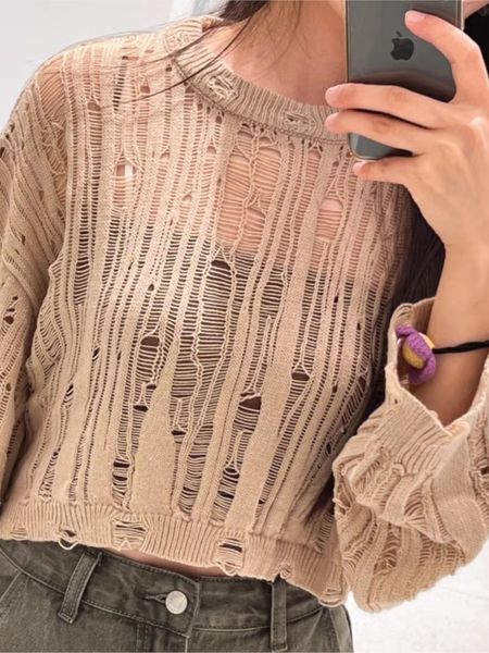 women's sweater's woven knitting hollow out pullover casual o neck vintage streewear holes cropped blouse summer 230729, White;black
women's sweater's woven knitting hollow out pullover casual o neck vintage streewear holes cropped blouse summer 230729, White;black