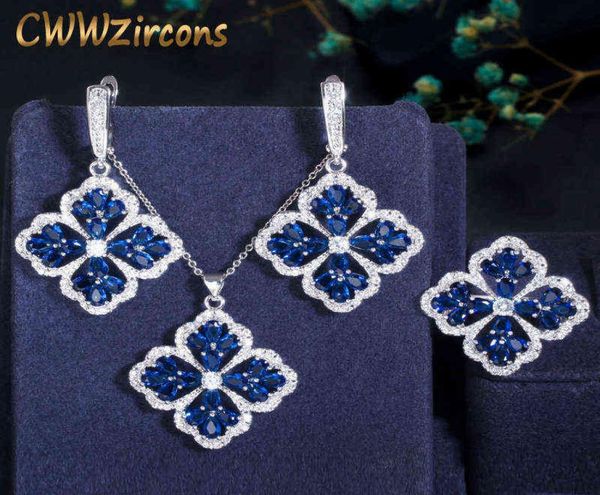 cwwzircons dark blue cubic zirconia crystal big dangle drop lucky flower leaf earring necklace ring women chic jewelry sets t328 29230999, Silver
cwwzircons dark blue cubic zirconia crystal big dangle drop lucky flower leaf earring necklace ring women chic jewelry sets t328 29230999, Silver