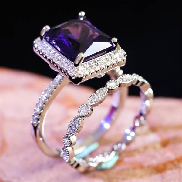 2pcs set luxury women's wedding rings large purple square stone crystal engagement party couple jewelry accessories gift260z, Slivery;golden
2pcs set luxury women's wedding rings large purple square stone crystal engagement party couple jewelry accessories gift260z, Slivery;golden