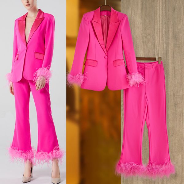 high-quality office lady suits feather decoration stain feeling blazer and feather nine-point flare pants, White;black
high-quality office lady suits feather decoration stain feeling blazer and feather nine-point flare pants, White;black