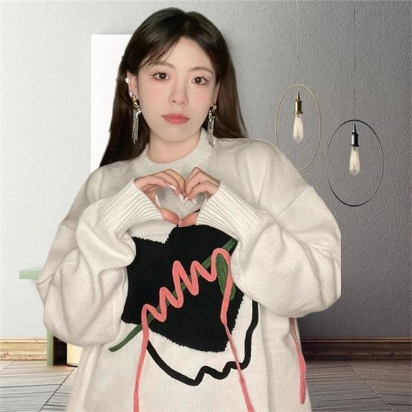 women's sweaters deeptown harajuku sweater women korean fashion knitted female jumper vintage heart knitwear aesthetic oversized oneck, White;black
women's sweaters deeptown harajuku sweater women korean fashion knitted female jumper vintage heart knitwear aesthetic oversized oneck, White;black