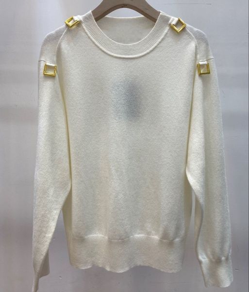 women's sweaters 23fw fashion 100 cashmere knitting knitted long sleeve sweater with metal pullover for women 230729, White;black
women's sweaters 23fw fashion 100 cashmere knitting knitted long sleeve sweater with metal pullover for women 230729, White;black