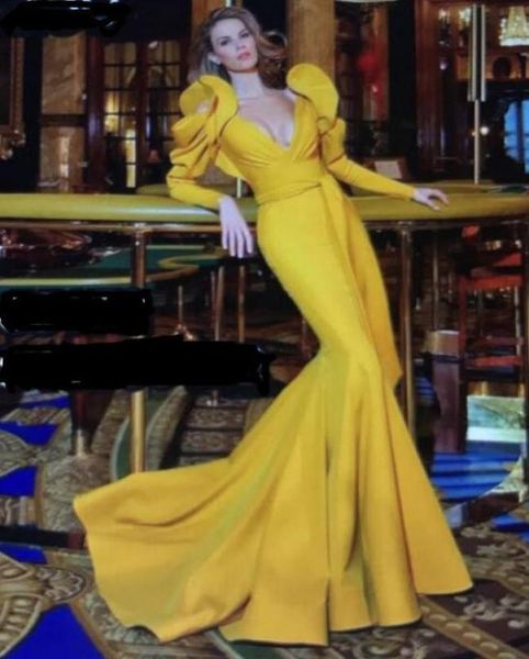 2017 yellow mermaid prom dresses with ruffled puffy long sleeves and plunging v neck sweep train evening gowns1523567, Black
2017 yellow mermaid prom dresses with ruffled puffy long sleeves and plunging v neck sweep train evening gowns1523567, Black
