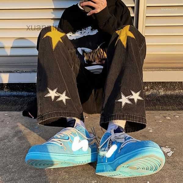 men's jeans vintage denim pants cltohes streetwear patchwork male baggy straight men dp6n, Blue
men's jeans vintage denim pants cltohes streetwear patchwork male baggy straight men dp6n, Blue