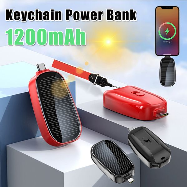 1200mAh Portable Charger Solar Keychain Mini Power Bank Outdoor Camping For IOS TYPE C Port Emergency Powerbank