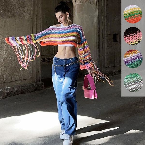 women's sweaters rainbow tassel holiday style loose sweater 2023 autumnwinter wear 230729, White;black
women's sweaters rainbow tassel holiday style loose sweater 2023 autumnwinter wear 230729, White;black