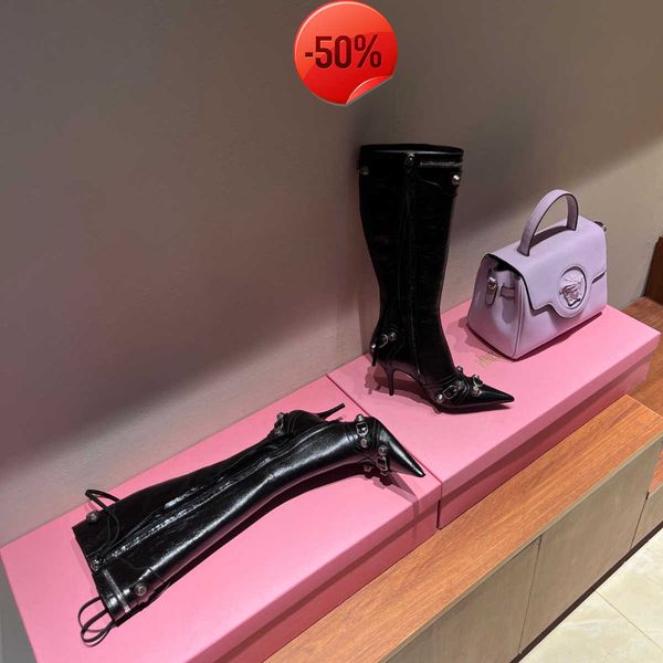 cagole lambskin leather knee-high boots stud buckle embellished side zip shoes pointed toe stiletto heel tall boot luxury designers shoe for, Black
cagole lambskin leather knee-high boots stud buckle embellished side zip shoes pointed toe stiletto heel tall boot luxury designers shoe for, Black
