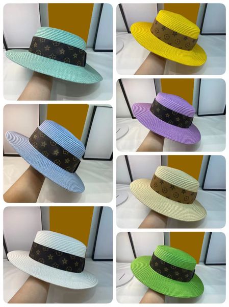 french retro straw hat lady lace pearl vacation sunblock hat flat straw woven classic fashion sunhat tide, Blue;gray
