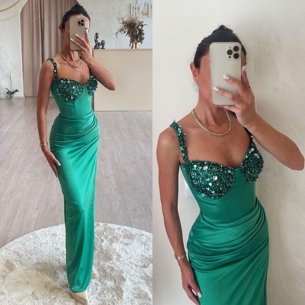 elegant green prom dresses sequins straps evening dress pleats formal long special occasion party dress, Black
elegant green prom dresses sequins straps evening dress pleats formal long special occasion party dress, Black