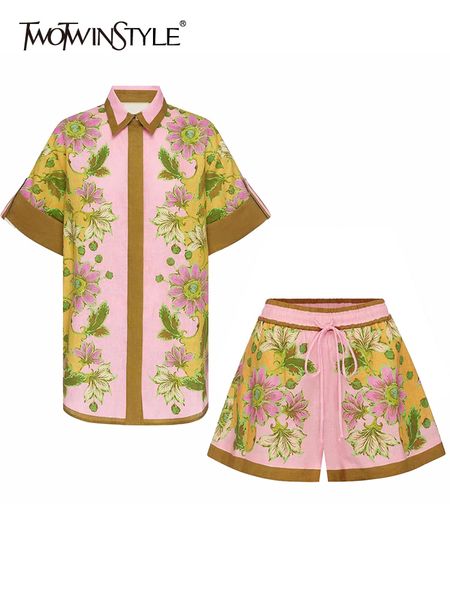 women's two piece pants twotwinstyle hit color two piece sets for women lapel short sleeve high waist shorts summer printing set femal, White
women's two piece pants twotwinstyle hit color two piece sets for women lapel short sleeve high waist shorts summer printing set femal, White