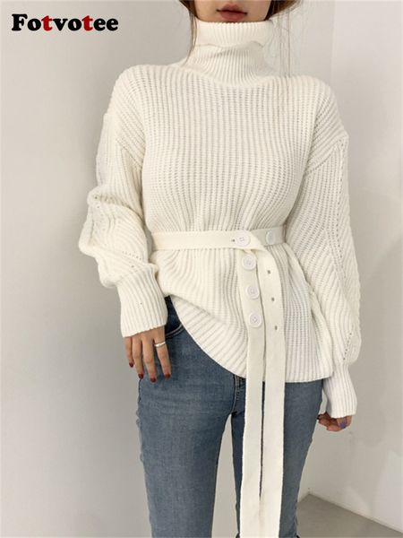 women's sweaters fotvotee knitted belt sweater women autumn winter 2023 turtleneck long sleeve slim jumpers vintage casual solid pullov, White;black 
women's sweaters fotvotee knitted belt sweater women autumn winter 2023 turtleneck long sleeve slim jumpers vintage casual solid pullov, White;black