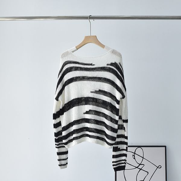 women's sweaters 2023 autumn linen cotton knitted round neck black and white contrast color hollow pullover 230729, White;black
women's sweaters 2023 autumn linen cotton knitted round neck black and white contrast color hollow pullover 230729, White;black