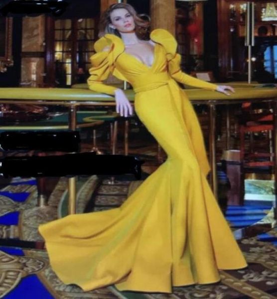 2017 yellow mermaid prom dresses with ruffled puffy long sleeves and plunging v neck sweep train evening gowns6615683, Black
2017 yellow mermaid prom dresses with ruffled puffy long sleeves and plunging v neck sweep train evening gowns6615683, Black