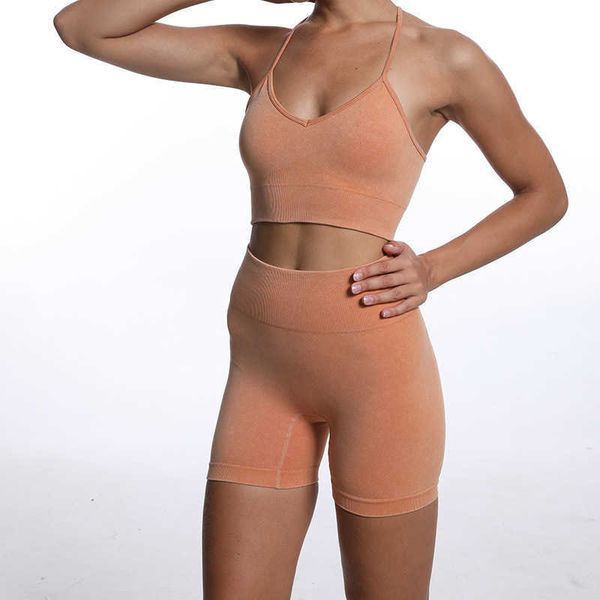 new sand washed seamless body-building yoga suit suspender bra sports high elastic tight shorts, White;red
new sand washed seamless body-building yoga suit suspender bra sports high elastic tight shorts, White;red