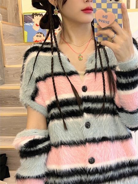 women's knits tees deeptown harajuku striped knitted cardigan women vintage sweet oversized sweater y2k aesthetic detachable long sleev, White
women's knits tees deeptown harajuku striped knitted cardigan women vintage sweet oversized sweater y2k aesthetic detachable long sleev, White