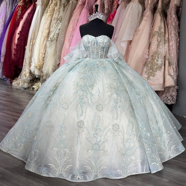 2023 sky blue sweetheart quinceanera dress sparkly lace appliques sequins 3d flowers sweet 16 princess ball gown vestidos de 15 anos, Blue;red
2023 sky blue sweetheart quinceanera dress sparkly lace appliques sequins 3d flowers sweet 16 princess ball gown vestidos de 15 anos, Blue;red