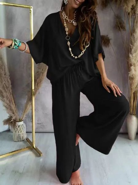 women's two piece pants long pant sets summer two piece set for women v neck bat sleeve casual loose wide-leg pants 2 piece set solid c, White
women's two piece pants long pant sets summer two piece set for women v neck bat sleeve casual loose wide-leg pants 2 piece set solid c, White