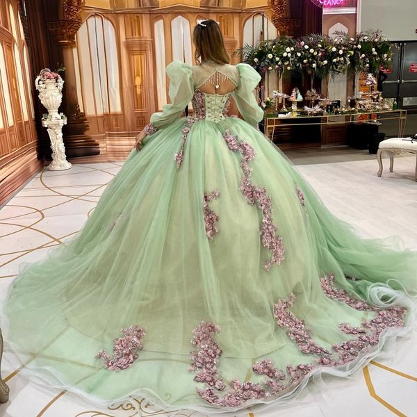 luxury sage green quinceanera dresses glittering puff sleeve floral beading lace formal party prom ball gown vestidos de 15 anos, Blue;red
luxury sage green quinceanera dresses glittering puff sleeve floral beading lace formal party prom ball gown vestidos de 15 anos, Blue;red