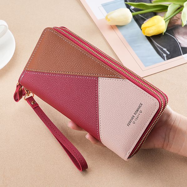 

New Patchwork Color Contrast Large Capacity Dual Pull Phone Bag for Women's Wallet