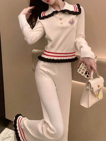womens two piece pants casual twopiece long sleeved pullover knit shirthigh wide leg pants set fashionable womens clothing 230729, White
womens two piece pants casual twopiece long sleeved pullover knit shirthigh wide leg pants set fashionable womens clothing 230729, White