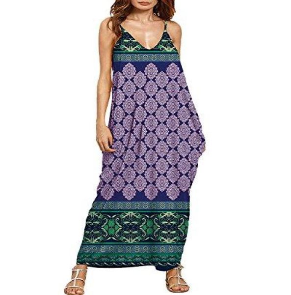 

auxo women boho maxi dress sundress printed v neck strappy long dresses cover up1786748, Black;gray