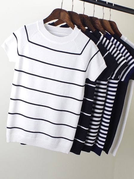 women s sweaters big size summer short sleeve striped pullover women sweater knitted korean pull femme jumper female 230729, White;black
women s sweaters big size summer short sleeve striped pullover women sweater knitted korean pull femme jumper female 230729, White;black